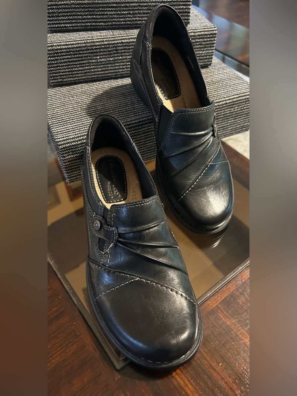 Earth Origins Black Leather Slip-On Heels